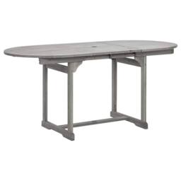 Berkfield Home Garden Dining Table (120-170)x80x75 cm Solid Acacia Wood in Grey - thumbnail 1