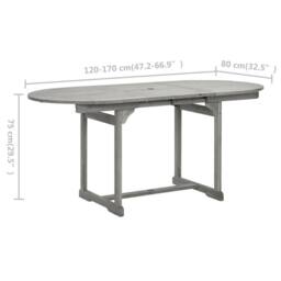 Berkfield Home Garden Dining Table (120-170)x80x75 cm Solid Acacia Wood in Grey - thumbnail 9