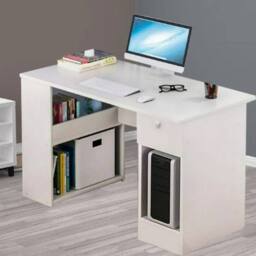 Ventryn H Shaped Computer Desk with Book Shelves for PC Laptop Gaming in White - thumbnail 3