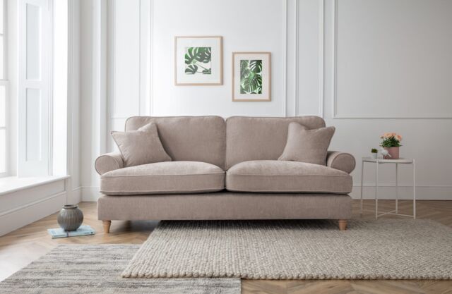 The Great Sofa Company Ezra 3 Seater Textured Velvet Sofa - Scroll Arm in Taupe - image 1