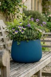 Dibor Blue Small Fibreclay Summer Outdoor Garden Planter H20 x Dia29cm - thumbnail 1