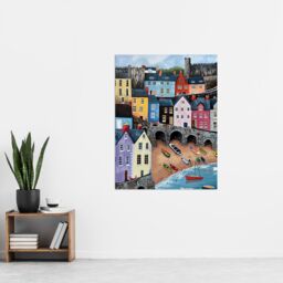 "Artery8 Tenby Harbour Beach Colourful Coastal Townscape Wall Art Print - Size: W24"" x H32""" - thumbnail 4