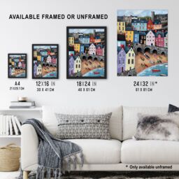 "Artery8 Tenby Harbour Beach Colourful Coastal Townscape Wall Art Print - Size: W24"" x H32""" - thumbnail 3