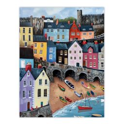 "Artery8 Tenby Harbour Beach Colourful Coastal Townscape Wall Art Print - Size: W24"" x H32""" - thumbnail 1