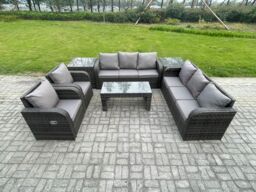 Fimous Wicker PE Rattan Sofa Set Outdoor Patio Garden Furniture with Reclining Chair Coffee Table 2 Side Tables Dark Grey Mixed - thumbnail 1