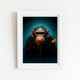 "Warren Reed - Designer Monkey Face Splashart Blue Framed Art Print in White - Size: W12"" x H16""" - thumbnail 1