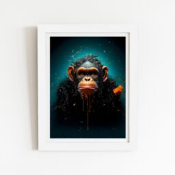 "Warren Reed - Designer Monkey Face Splashart Blue Framed Art Print in White - Size: W12"" x H16""" - thumbnail 2