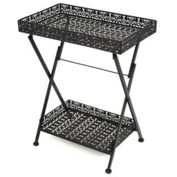 Berkfield Home Folding Tea Table Vintage Style Metal 58x35x72 cm Black - Size: 58 x 35 x 72 cm - thumbnail 2