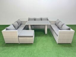 Fimous Patio Outdoor Garden Furniture Sets with Side Table Big Stool in Light Grey - thumbnail 1