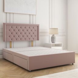 "BSSPOKE Nova Plush Velvet Divan Bed 24"" Headboard 4 Drawers & No Mattress in Pink - Size: Small Double" - thumbnail 1