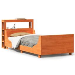 Berkfield Home Bookcase Bed Frame Wax Brown 135x190 cm Doouble Solid Wood Pine - Size: Small Single - thumbnail 1