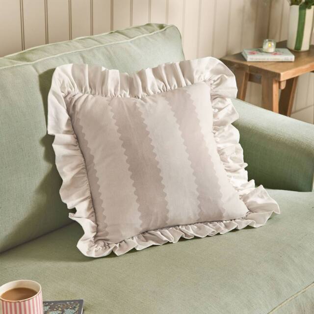 Wylder Birdie Stripe 100% Cotton Ruffle Cushion in Natural - Size: 45 cm x 45 cm - image 1