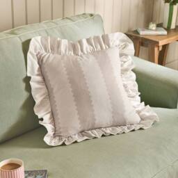 Wylder Birdie Stripe 100% Cotton Ruffle Cushion in Natural - Size: 45 cm x 45 cm