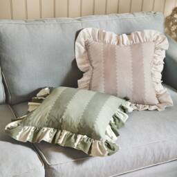 Wylder Birdie Stripe 100% Cotton Ruffle Cushion in Natural - Size: 45 cm x 45 cm - thumbnail 4