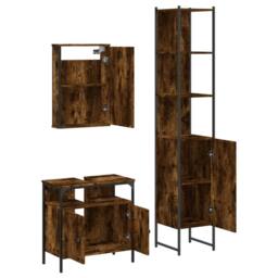 Berkfield Home Durable 3 Piece Bathroom Furniture Set Smoked Oak Engineered Wood in Brown - thumbnail 5