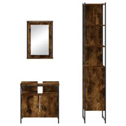 Berkfield Home Durable 3 Piece Bathroom Furniture Set Smoked Oak Engineered Wood in Brown - thumbnail 6