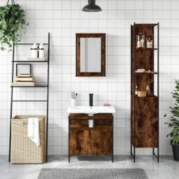 Berkfield Home Durable 3 Piece Bathroom Furniture Set Smoked Oak Engineered Wood in Brown - thumbnail 1