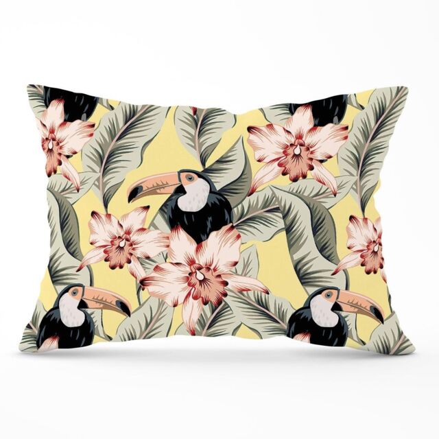 Warren Reed - Designer Toucans, Orchids & Palm Leaves Cushions in Yellow - Size: 60 cm x 60 cm - image 1