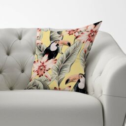 Warren Reed - Designer Toucans, Orchids & Palm Leaves Cushions in Yellow - Size: 60 cm x 60 cm - thumbnail 2