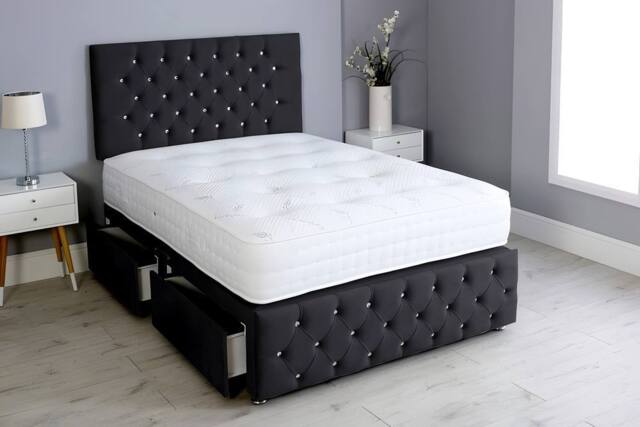 PARADISE BEDS LTD Grand Elegance Divan Bed Set with storage drawers & Mattress in Black - Size: Single - image 1
