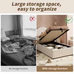 Matteo Beige Boucle Upholstered Single Bed Frame with Hydraulic Storage - thumbnail 7