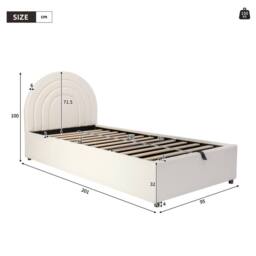 Matteo Beige Boucle Upholstered Single Bed Frame with Hydraulic Storage - thumbnail 9
