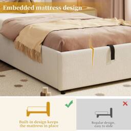 Matteo Beige Boucle Upholstered Single Bed Frame with Hydraulic Storage - thumbnail 6