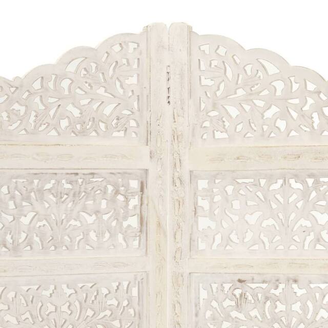 Berkfield Home Hand carved 4-Panel Room Divider White 160x165 cm Solid Mango Wood - image 1