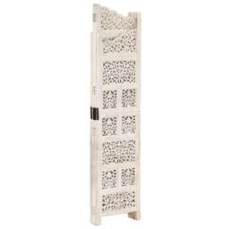Berkfield Home Hand carved 4-Panel Room Divider White 160x165 cm Solid Mango Wood - thumbnail 3