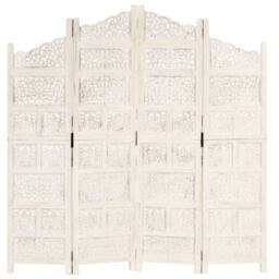 Berkfield Home Hand carved 4-Panel Room Divider White 160x165 cm Solid Mango Wood - thumbnail 6