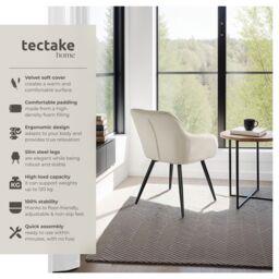 tectake Dining Chair Marilyn Per Piece - Cream/Black in Cream - Size: 1 Pack - thumbnail 2