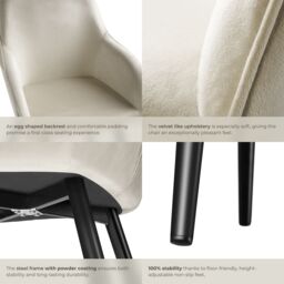 tectake Dining Chair Marilyn Per Piece - Cream/Black in Cream - Size: 1 Pack - thumbnail 5