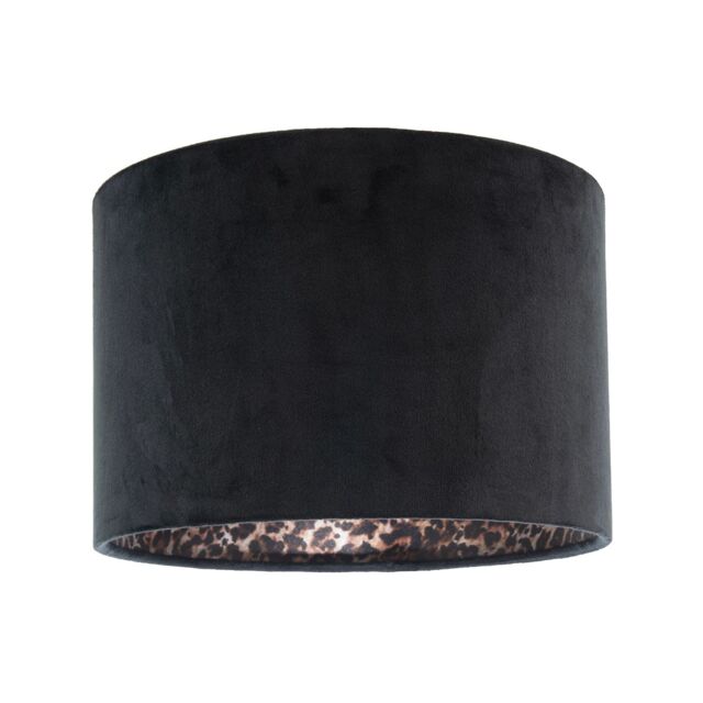 Happy Homewares Black Velvet Lamp Shade with Inner Leopard Print Satin Shimmer Lining - Size: 12 inches - image 1