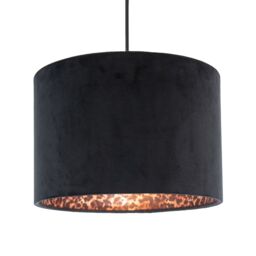 Happy Homewares Black Velvet Lamp Shade with Inner Leopard Print Satin Shimmer Lining - Size: 12 inches - thumbnail 2
