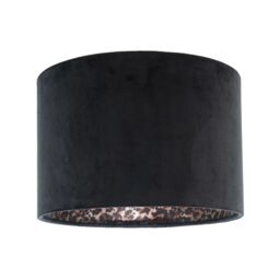 Happy Homewares Black Velvet Lamp Shade with Inner Leopard Print Satin Shimmer Lining - Size: 12 inches