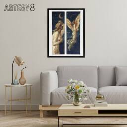 "Artery8 Cupid Flying Away From Psyche Framed Canvas Wall Art Print Burne Jones in Blue - Size: W12"" x H16""" - thumbnail 3