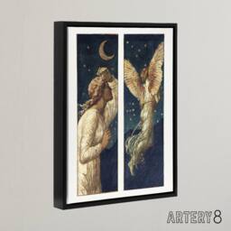 "Artery8 Cupid Flying Away From Psyche Framed Canvas Wall Art Print Burne Jones in Blue - Size: W12"" x H16""" - thumbnail 2