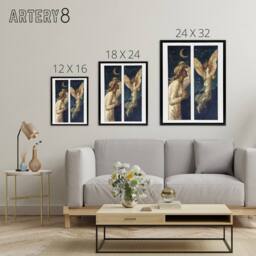 "Artery8 Cupid Flying Away From Psyche Framed Canvas Wall Art Print Burne Jones in Blue - Size: W12"" x H16""" - thumbnail 4