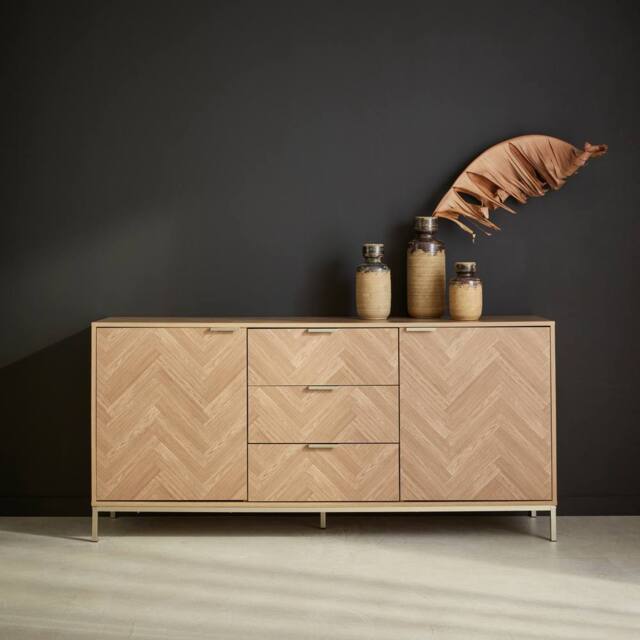 sweeek 160cm herringbone sideboard with 3 drawers in Beige - image 1