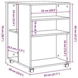 Berkfield Home Side Table with Wheels Grey Sonoma 55x60x78 cm Engineered Wood - Size: 55 x 60 x 78 cm - thumbnail 9