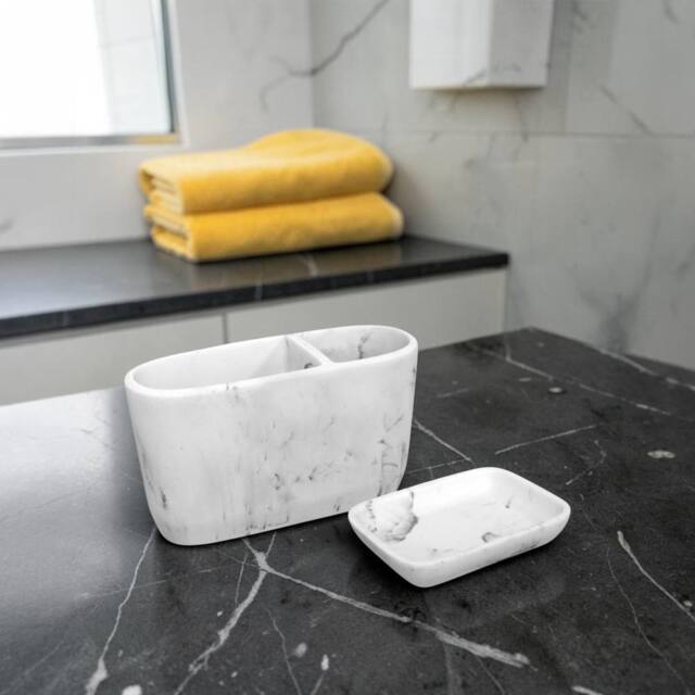 Showerdrape Octavia Bathroom Accessory Set - Soap Dish & Toothbrush Holder in White - image 1