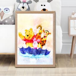 ARTZE Watercolour Winnie the Pooh & Friends Art Print with Oak Frame SIZE: A2 - Size: A4 - thumbnail 1