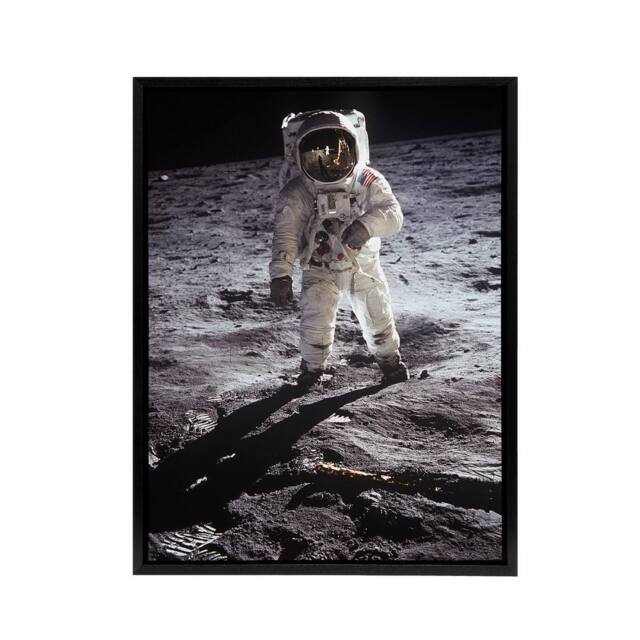 "Artery8 Apollo 11 Moon Landing Astronaut Buzz Aldrin Framed Canvas Wall Art Print in Grey - Size: W12"" x H16""" - image 1
