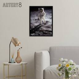 "Artery8 Apollo 11 Moon Landing Astronaut Buzz Aldrin Framed Canvas Wall Art Print in Grey - Size: W12"" x H16""" - thumbnail 3