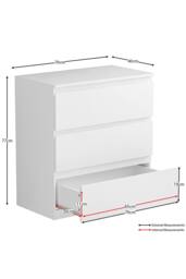 HD Designs Denver 3 Drawer Chest of Drawers Storage in White - thumbnail 2