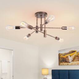 NIVOR 6 light Industrial Chandelier Mid Century Flush Mount Ceiling Light in Bronze - thumbnail 1