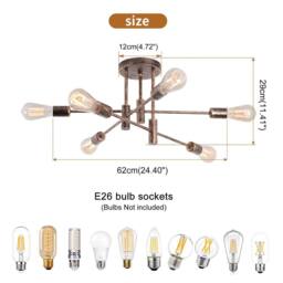 NIVOR 6 light Industrial Chandelier Mid Century Flush Mount Ceiling Light in Bronze - thumbnail 2