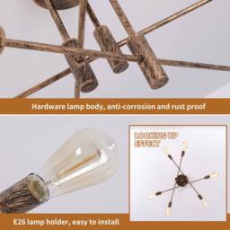 NIVOR 6 light Industrial Chandelier Mid Century Flush Mount Ceiling Light in Bronze - thumbnail 8