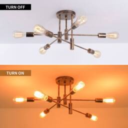 NIVOR 6 light Industrial Chandelier Mid Century Flush Mount Ceiling Light in Bronze - thumbnail 4