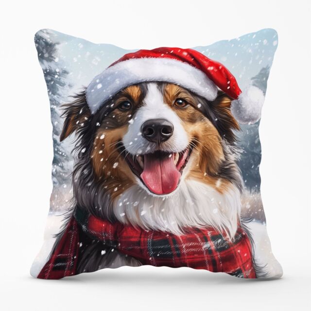 Warren Reed - Designer Christmas Rough Collie Cushion in Brown - Size: 60 cm x 60 cm - image 1